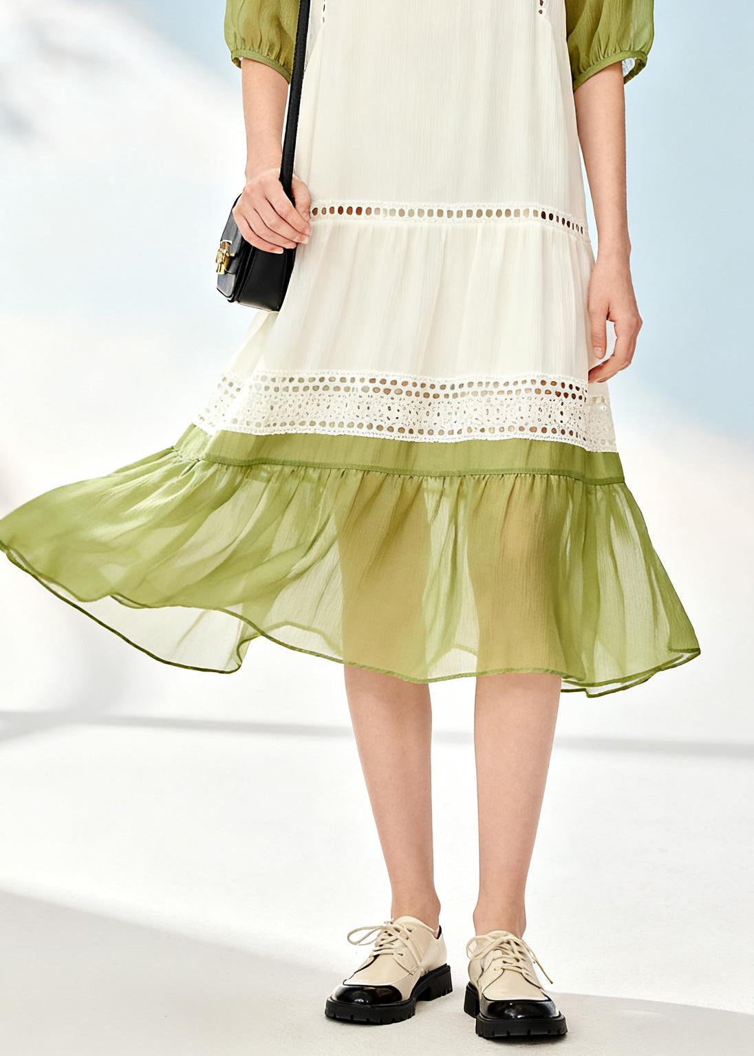Modern White Hollow Out Patchwork Chiffon Day Dresses Summer