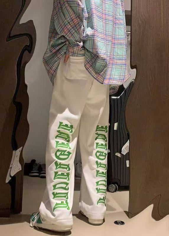 Modern White Letter Elastic Waist Warm Fleece Pants Spring