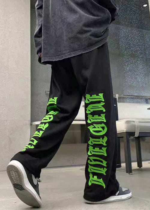 Modern White Letter Elastic Waist Warm Fleece Pants Spring