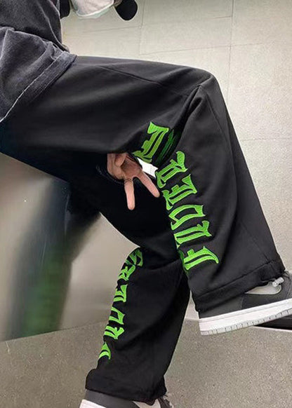 Modern White Letter Elastic Waist Warm Fleece Pants Spring