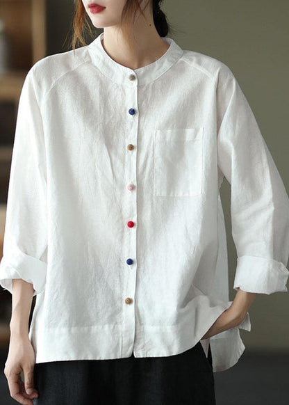 Modern White-love pattern Loose Patchwork Pockets Fall Long Sleeve Blouse Top