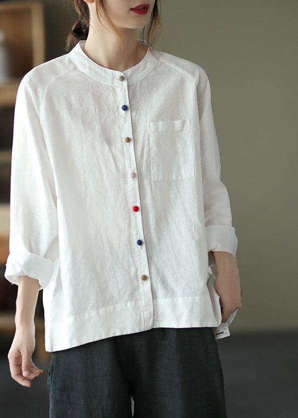 Modern White-love pattern Loose Patchwork Pockets Fall Long Sleeve Blouse Top