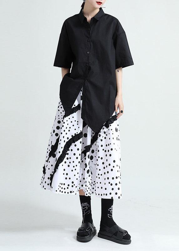 Modern White Patchwork Asymmetrical Design Summer Cotton Blouses Half Sleeve