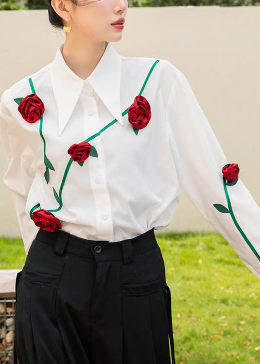Modern White Peter Pan Collar Button Cotton Shirt Spring
