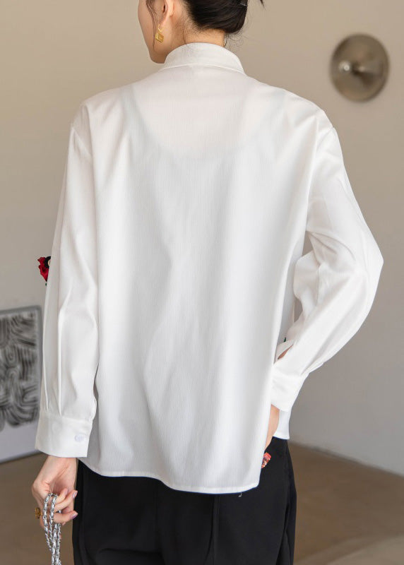 Modern White Peter Pan Collar Button Cotton Shirt Spring