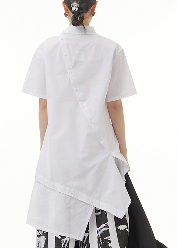 Modern White Peter Pan Collar Patchwork Cotton Long Shirts Summer