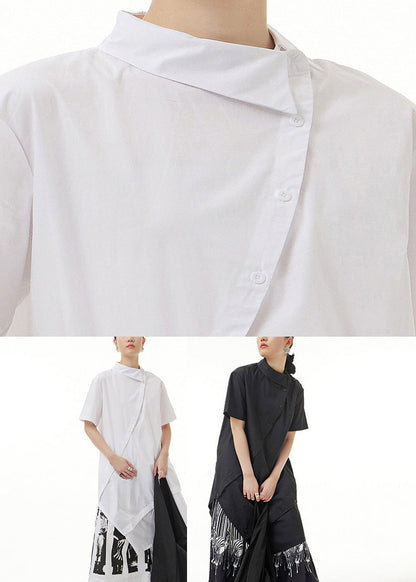 Modern White Peter Pan Collar Patchwork Cotton Long Shirts Summer