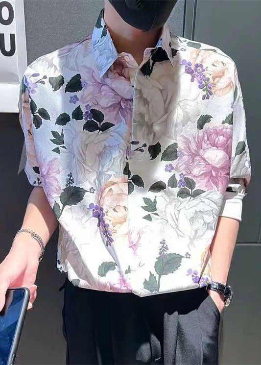 Modern White Peter Pan Collar Print Shirts Summer