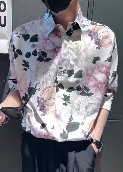 Modern White Peter Pan Collar Print Shirts Summer