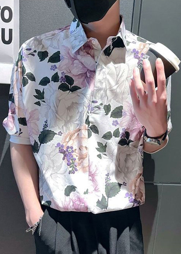 Modern White Peter Pan Collar Print Shirts Summer