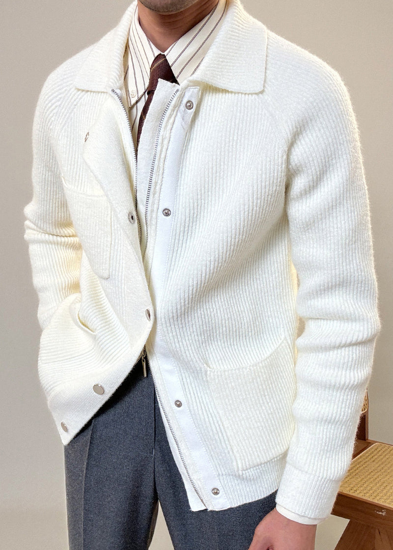 Modern White Peter Pan Collar Zip Up Cotton Knit Coats Spring