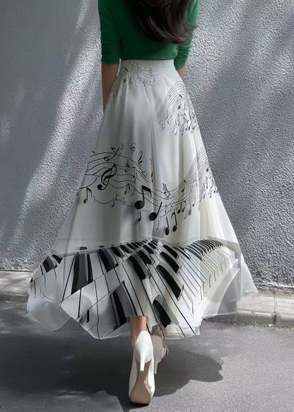 Modern White Print Draping Chiffon Skirts Exra Large Hem Summer