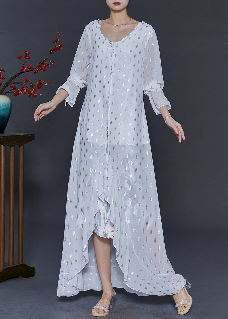 Modern White Sequins Ruffles Chiffon Long Dresses Spring