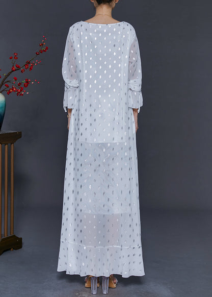 Modern White Sequins Ruffles Chiffon Long Dresses Spring