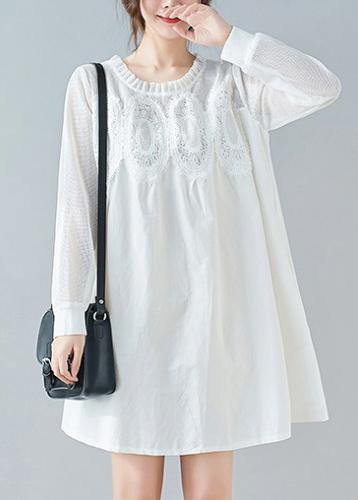 Modern White Tunics O Neck Patchwork Lace Dresses