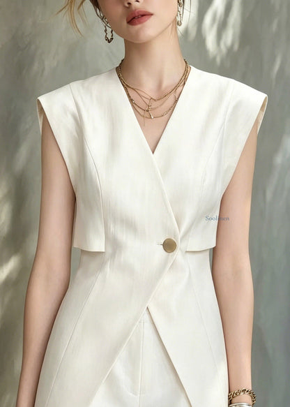 Modern White V Neck Top and Shorts Two Pieces Set Short Sleeve