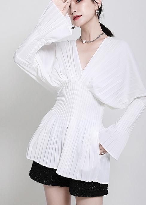 Modern White V Neck Flare Sleeve Top