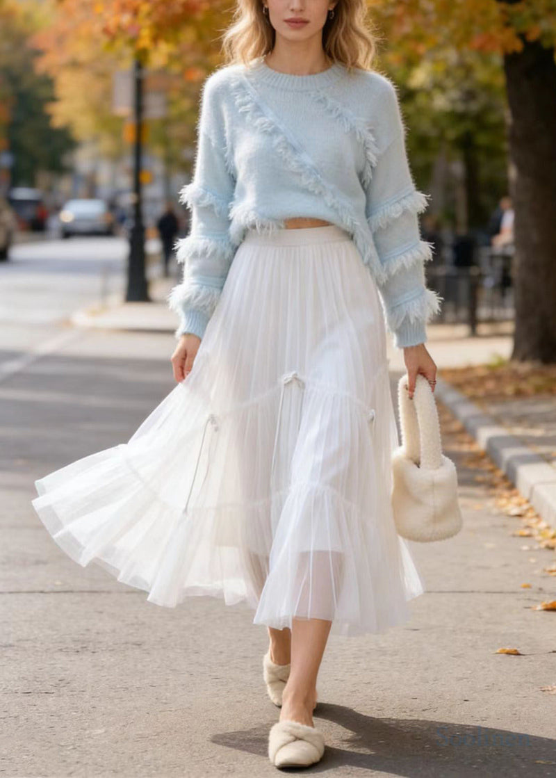 Modern White Wrinkled Exra Large Hem Tulle Skirts Spring