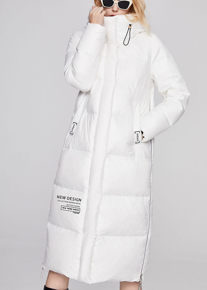 Modern White Hooded Drawstring Winter Duck Down Coat