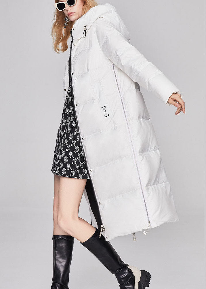 Modern White Hooded Drawstring Winter Duck Down Coat