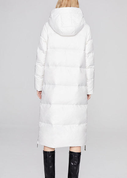 Modern White Hooded Drawstring Winter Duck Down Coat