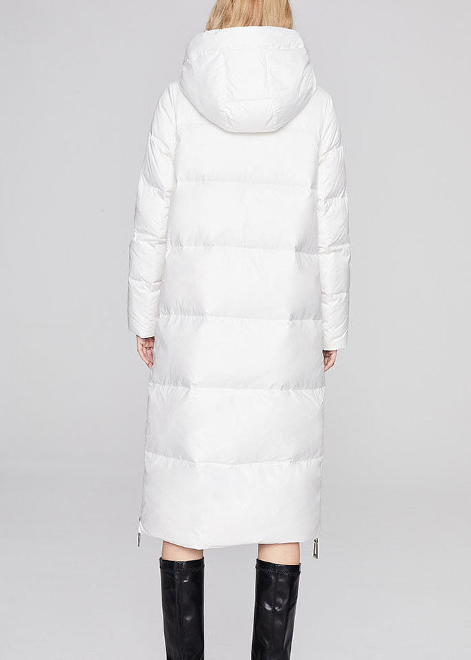 Modern White Hooded Drawstring Winter Duck Down Coat