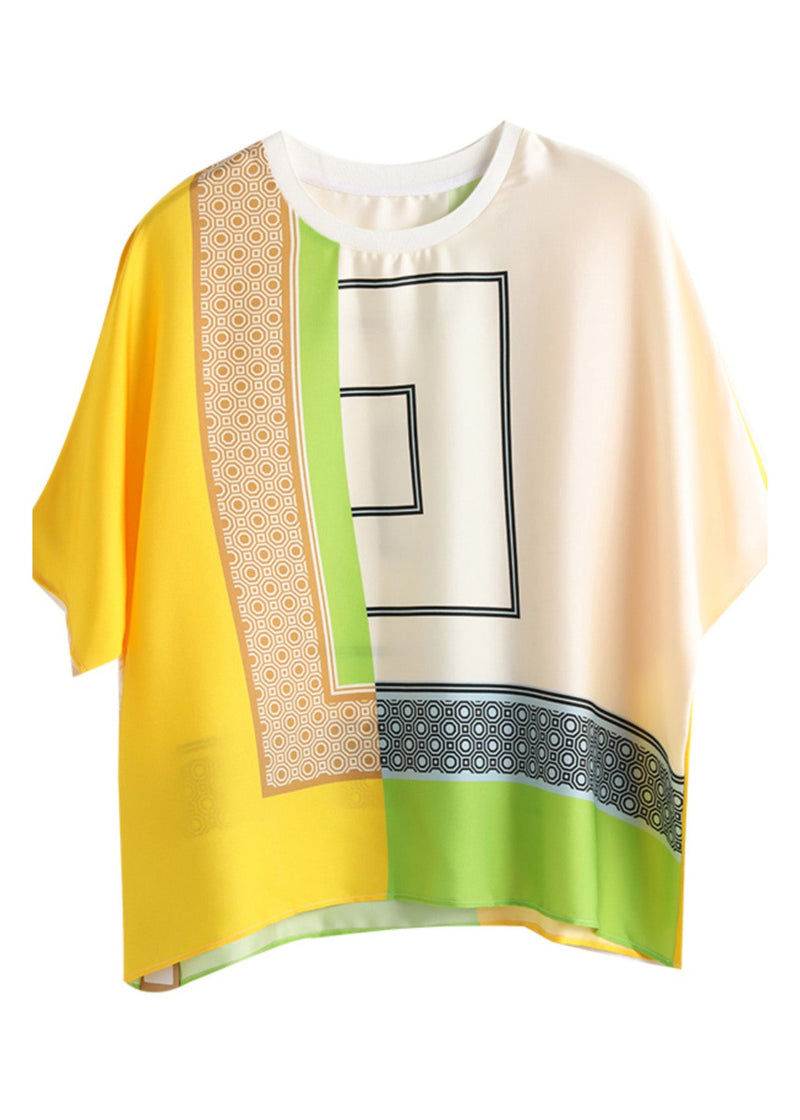 Modern Yellow O-neck Print Top Short Sleeve