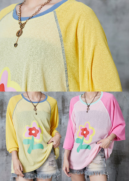 Modern Yellow Oversized Floral Cotton Blouse Top Summer