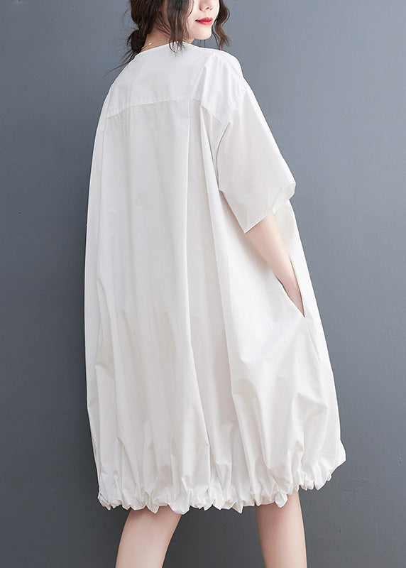 Modern Yellow V Neck Wrinkled Button Maxi Dresses Short Sleeve