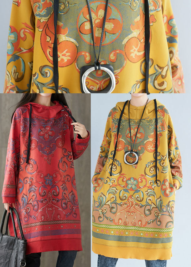 Modern Yellow Drawstring Hooded Pullover Dresses Spring