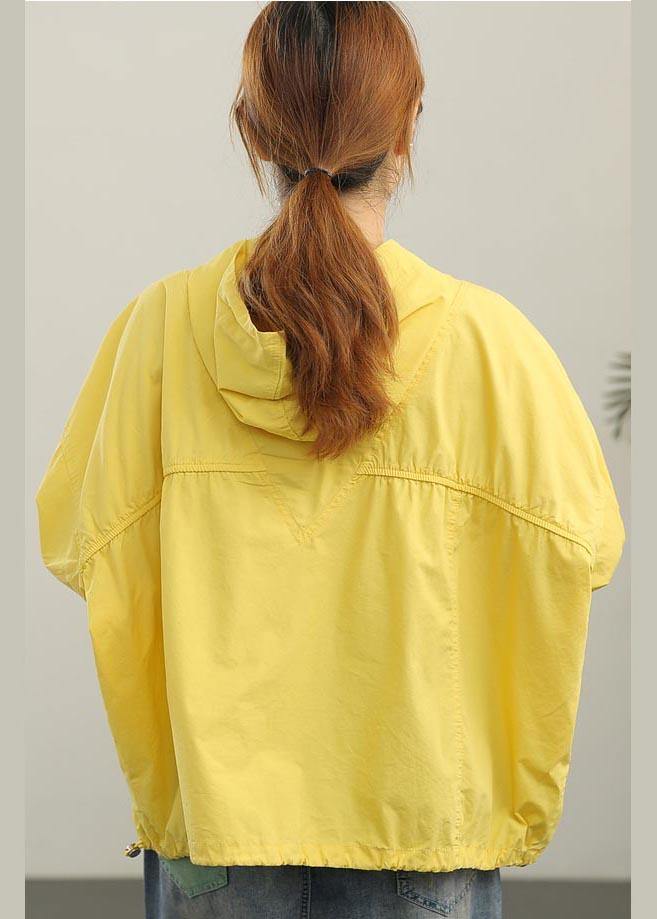 Modern Yellow Hooded Zippered Top Summer
