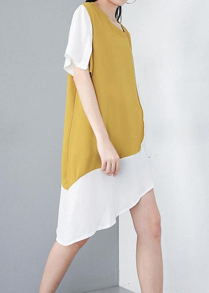 Modern Yellow Top Silhouette Organic Personality Loose Spliced Irregular Chiffon T-shirt