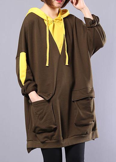 Modern Army Green Patchwork Cotton Blouse Hooded Oversized Autumn Tops