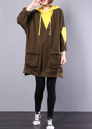Modern Army Green Patchwork Cotton Blouse Hooded Oversized Autumn Tops