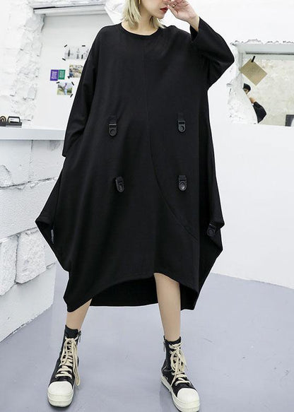 Modern Asymmetric Cotton Clothes Ideas Black Long Sleeve Maxi Dresses Fall