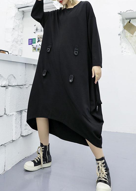 Modern Asymmetric Cotton Clothes Ideas Black Long Sleeve Maxi Dresses Fall