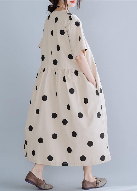 Modern Beige Dotted Cotton Tunics V Neck Long Summer Dress