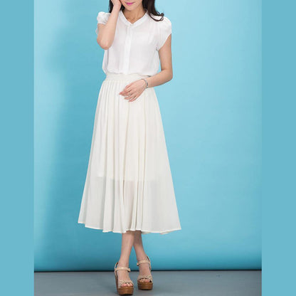 Modern Big Hem Chiffon Dresses Fabrics White Dress Summer