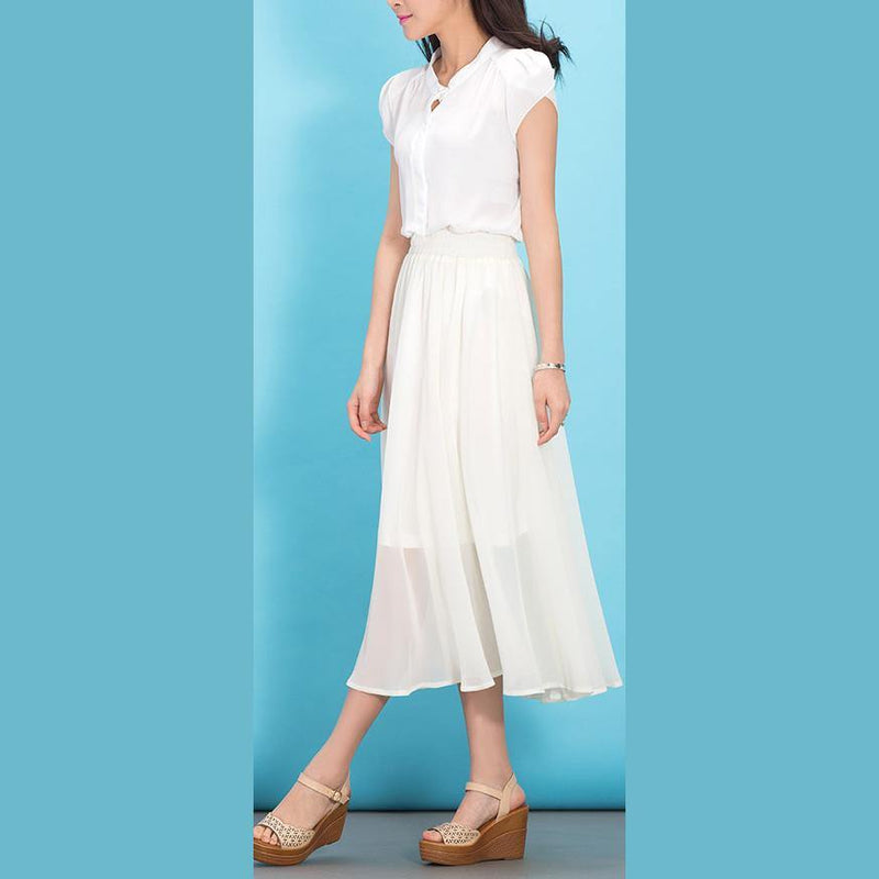 Modern Big Hem Chiffon Dresses Fabrics White Dress Summer