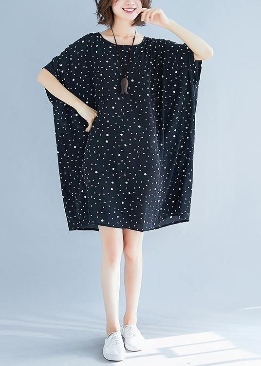 Modern Black Chiffon Dresses Dotted Short Summer Dresses