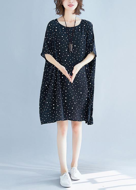 Modern Black Chiffon Dresses Dotted Short Summer Dresses
