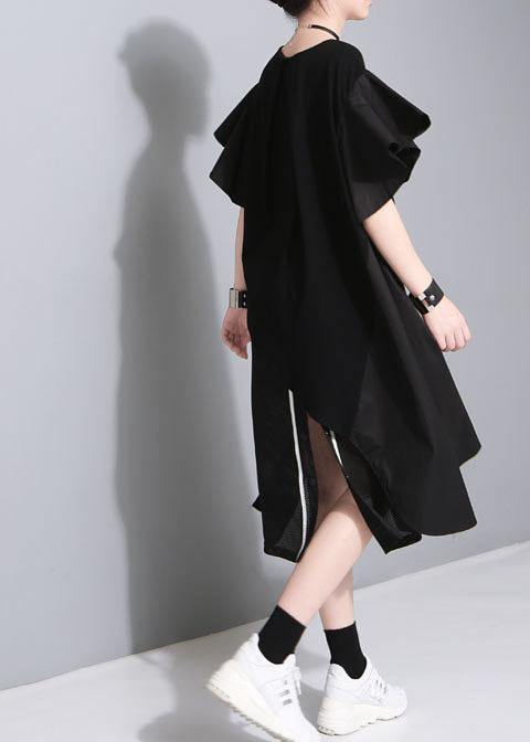 Modern Black Cotton Quilting Dresses Side Open Short Patchwork Summer Dresses