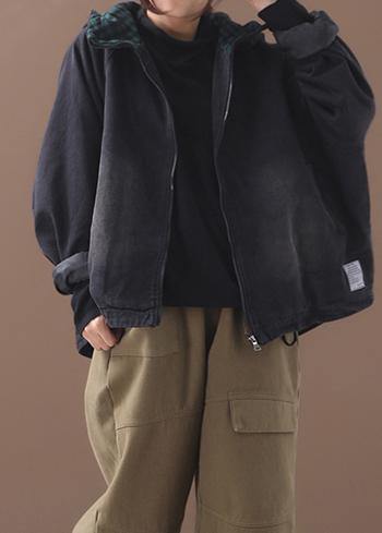 Modern Black Fine Crane Coat Photography Denim Hooded Short Coats