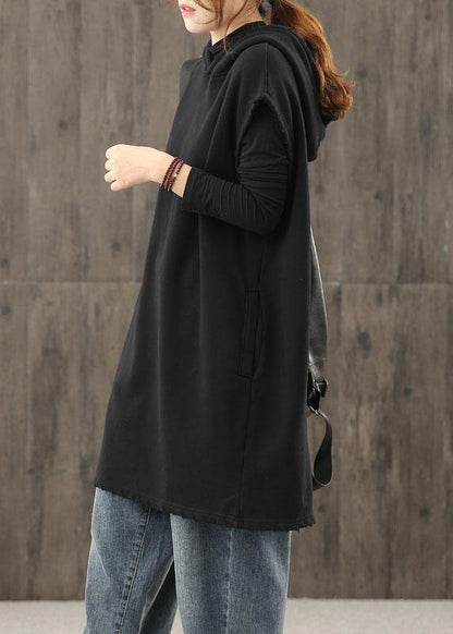 Modern Black Clothes Hooded Pockets Silhouette Tops
