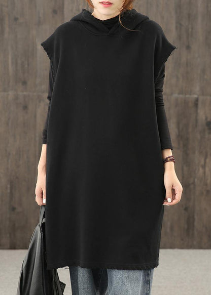 Modern Black Clothes Hooded Pockets Silhouette Tops