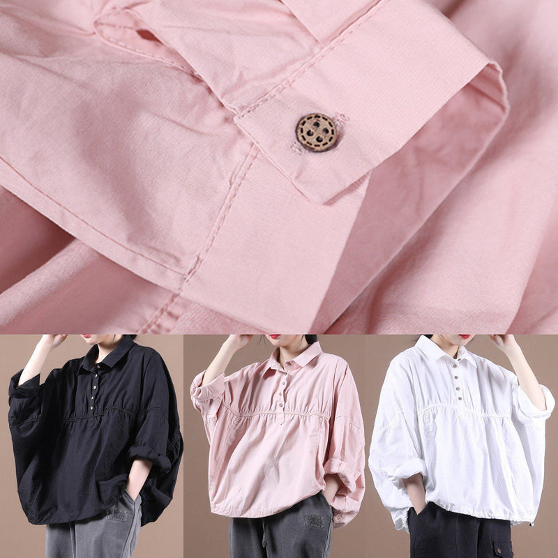 Modern Black Clothes Lapel Cinched Baggy Blouse