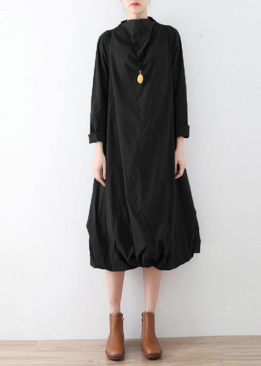 Modern Black Cotton Dresses High Neck Asymmetric Traveling Fall Dress