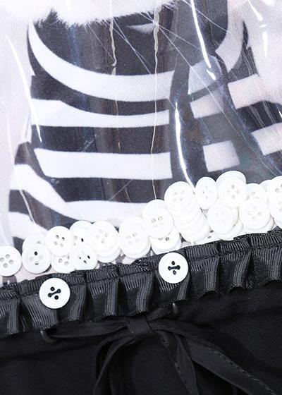 Modern Black Cotton Quilting Clothes Cat Prints Patchwork Pockets Dress