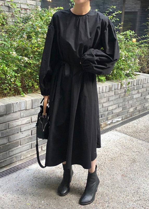 Modern Black Cotton Quilting Clothes O Neck Batwing Sleeve Kaftan Spring Dresses