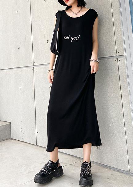 Modern Black Cotton Quilting Clothes O Neck Sleeveless Robe Summer Dresses